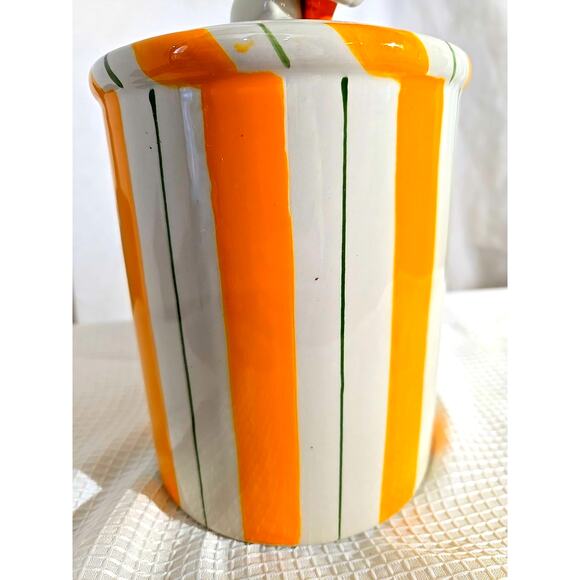 Rare Arlington Designs White Embossed Easter Canister Yellow Green Strips Easter - Picture 3 of 7
